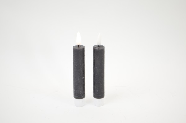 DEKOFlorale Rustikale Real Flame LED-Stabkerze Schwarz 2,2 x 15 cm - 2 Stück