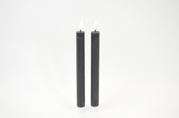 DEKOFlorale Rustikale Real Flame LED-Stabkerze Schwarz 2,2 x 24 cm - 2 Stück