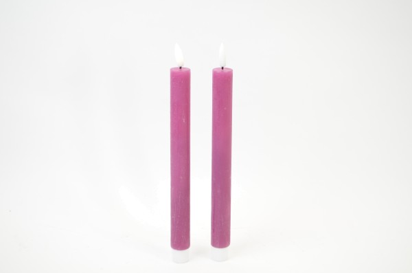 DEKOFlorale Rustikale Real Flame LED-Stabkerze Purple 2,2 x 24 cm - 2 Stück