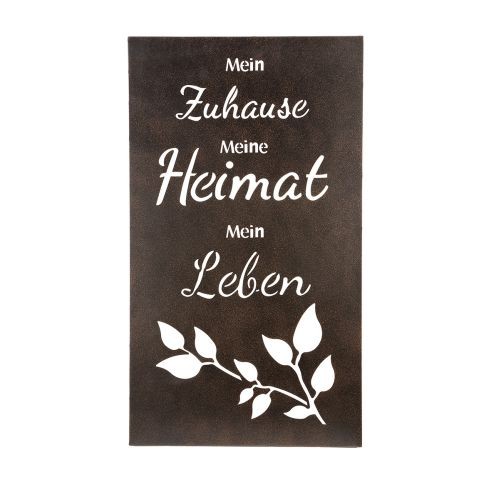 Gilde Metall Relief Weisheit "Heimat", dunkelbraun - 70 x 40 cm