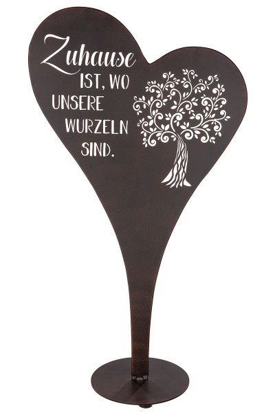 Gilde Herzständer Gartenbaum "Zuhause IST, WO UNSERE WURZELN SIND.", dunkelbraun - 40 x 70 cm