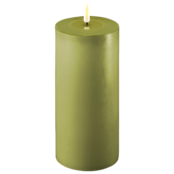 Deluxe Homeart Real Flame LED Stumpenkerze 10 x 20 cm Olive