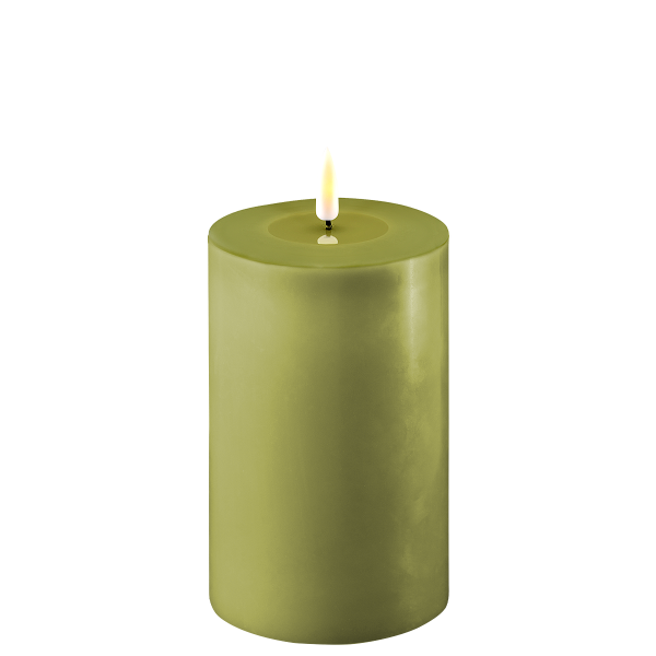 Deluxe Homeart Real Flame LED Stumpenkerze 10 x 15 cm Olive
