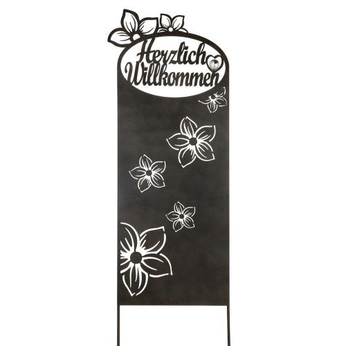 Gilde Metall Stecker Blüten-Design + Edelstahlkugel "Herzlich Willkommen", dunkelbraun - 38 x 90 cm